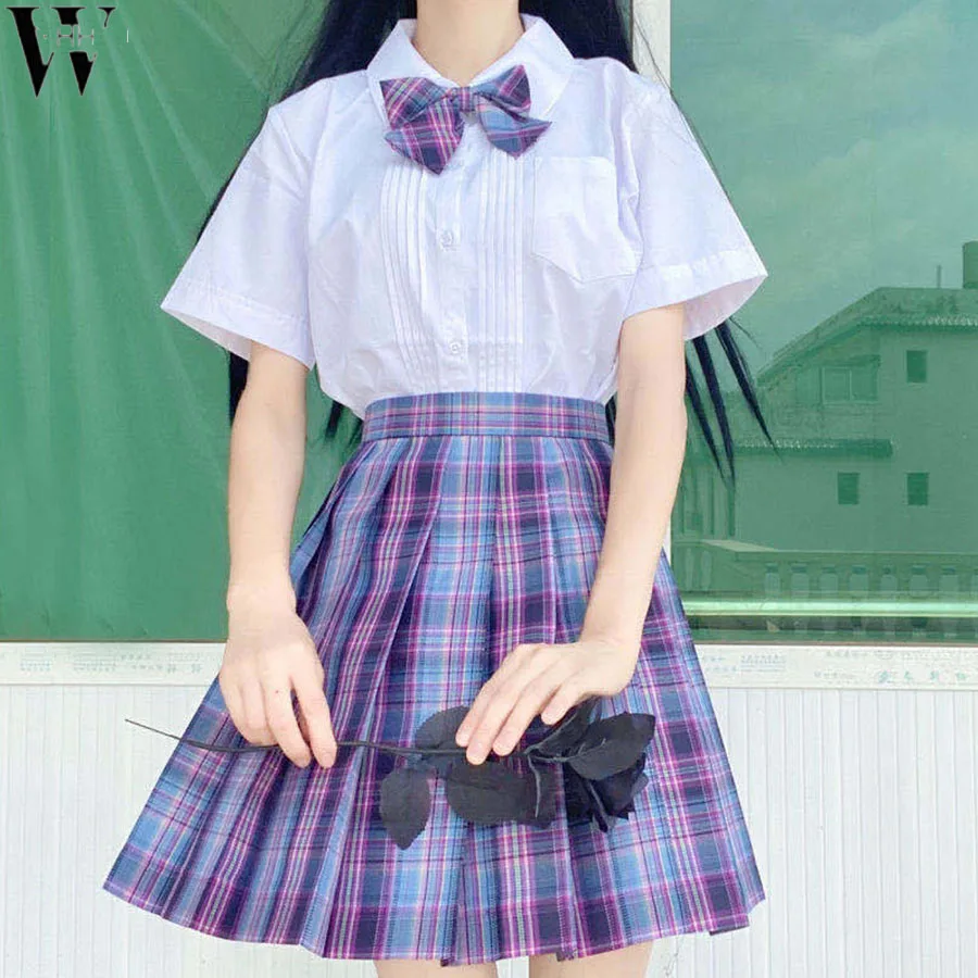 

WYHHCJ 2021 Весенняя Милая женская плиссированная юбка А-силуэта мини с высокой талией в стиле преппи кавайная летняя повседневная форма Jk Женск...