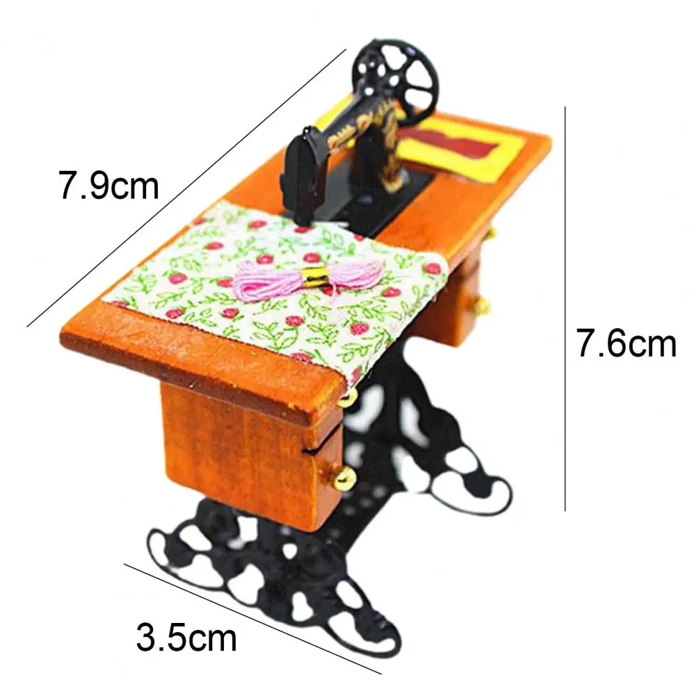 

1/12 Dollhouse Mini Furniture Wooden Sewing Machine with Fabric Toy Ornament 3D Wooden Mini Furniture Toy Ornament for Kids