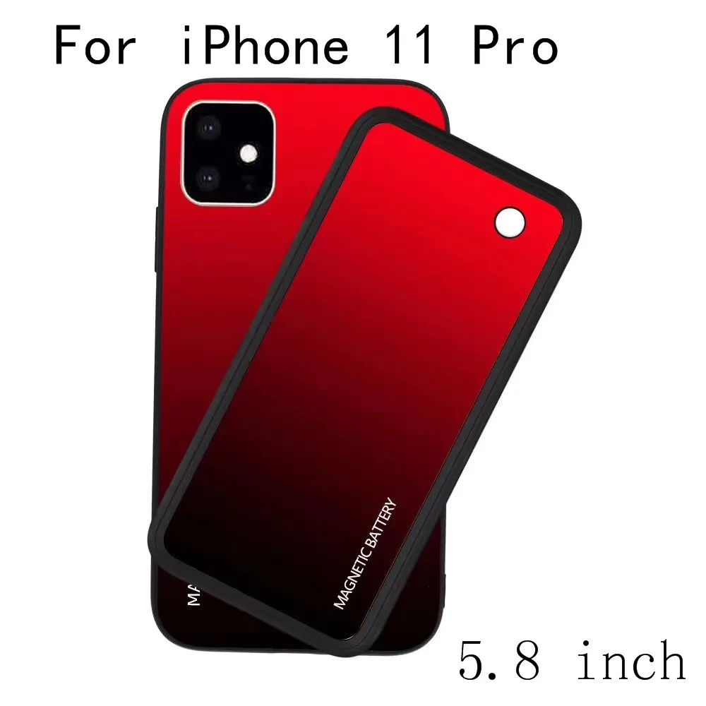 Для iPhone 11 Pro Max Беспроводная Магнитная батарея зарядное устройство чехол тонкий закаленное стекло ударопрочный внешний аккумулятор i11 зарядный чехол - Цвет: i11 Pro-Red