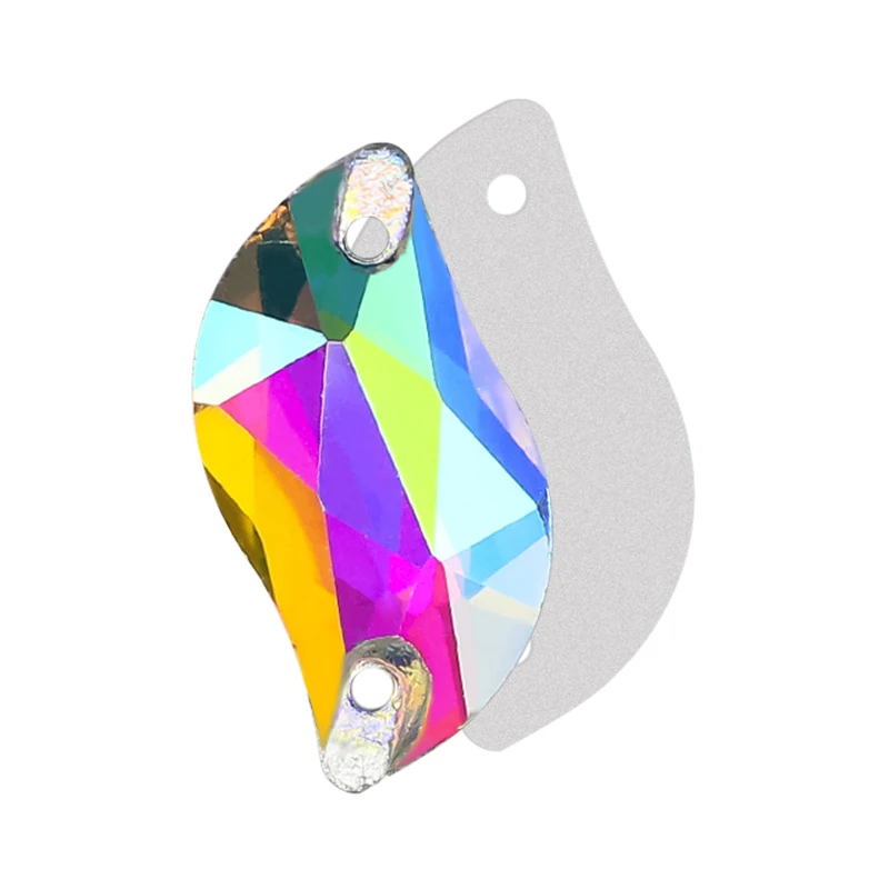 QL Crystal Clear AB S-образная пришивная стразы с плоской задней стороной 2 отверстия