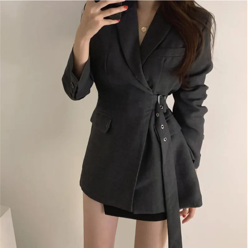 

HziriP Autumn Slender Office Lady Casual Sashes Feminine New Women Slim Elegant All Match High Street Loose Plus Size Blazers