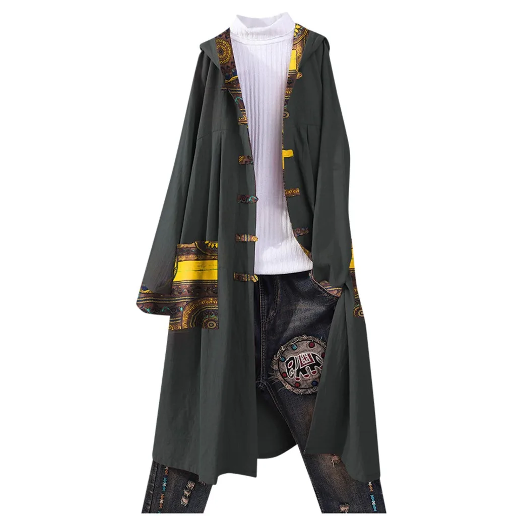 Women Blouses Long Sleeve Boho Print Button Pocket Shirts Loose Cardigan Patchwork Hooded Coat Blusas Mujer De Moda 2019 |