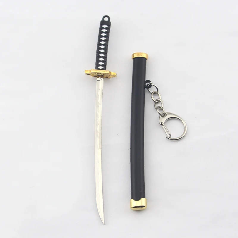 Black Горячая одна штука брелок для ключей Roronoa Zoro меч китсу игрушка модель металлический брелок llaveros Брелок для ключей чавейру аниме ювелирные изделия - Цвет: Black