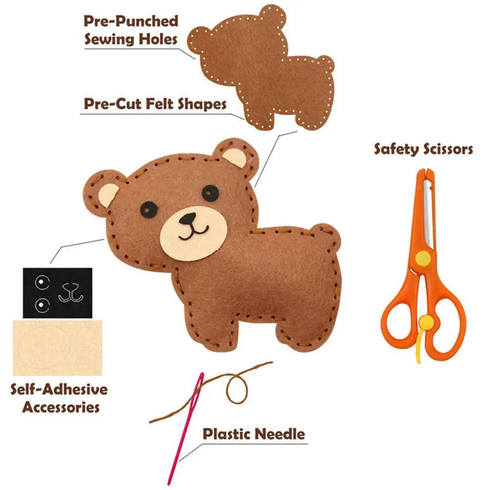 

Handmade Woodland Animals Craft Kit Forest Creatures Felt Toy Beginners Art Educational Girl Sewing For Kids Plush Set DIY D8E3