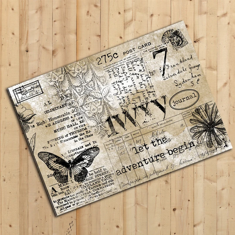 

6pcs Junk Journal Large-size Stickers Journal Accessories Retro Background Material Planner Sticker Paper English Plant