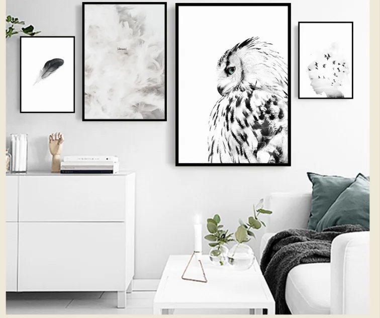 Северная Европа современная простая подвесная картина с перьями совой украшение