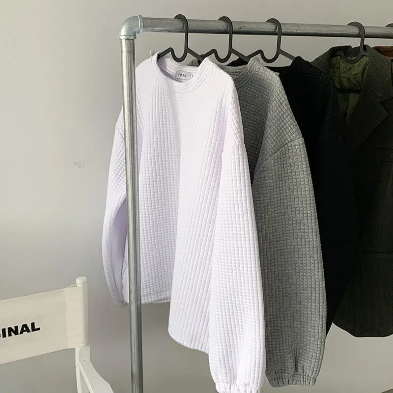 

Korean Cotton Pleated Hoodie Men's Fashion Retro Casual O-neck Sweatshirt Men Streetwear Loose Hip-hop Pullover Mens