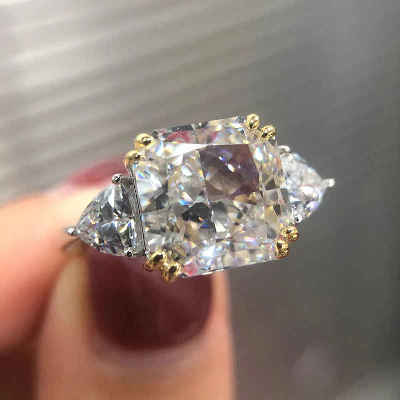 

Luxury Square A+ Zircon Wedding rings for women Real 925 sterling Silver Sparkling White Pink Yellow CZ Engagement jewelry