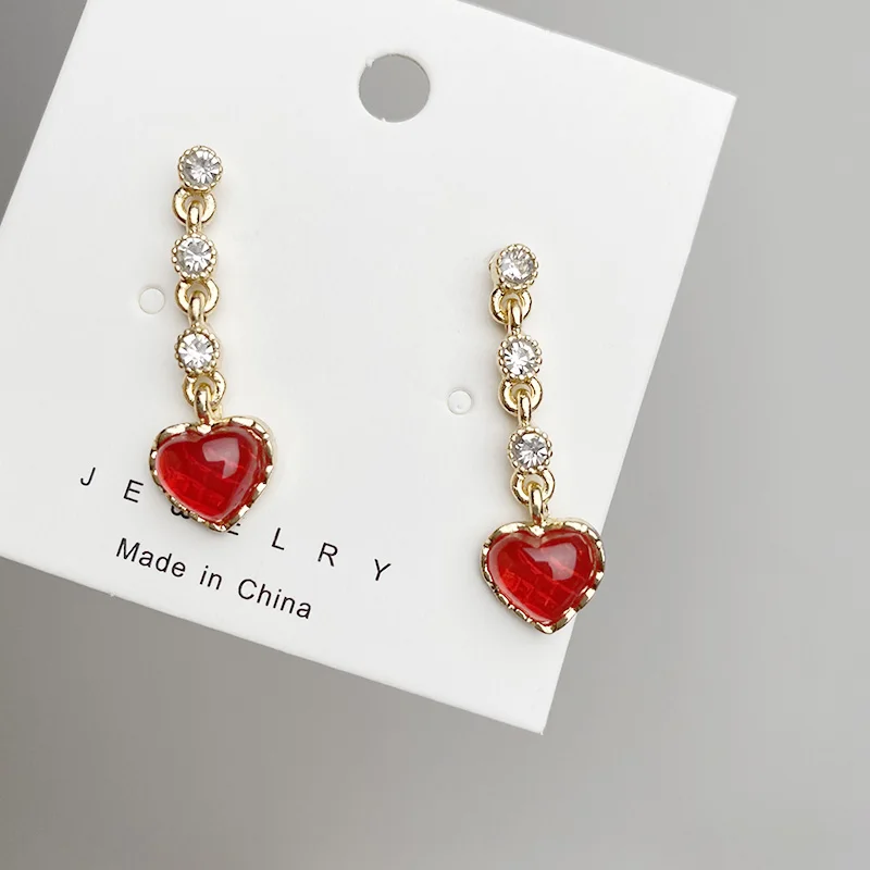 Новые модные золотые длинные красные сердца блестящие стразы для девушек