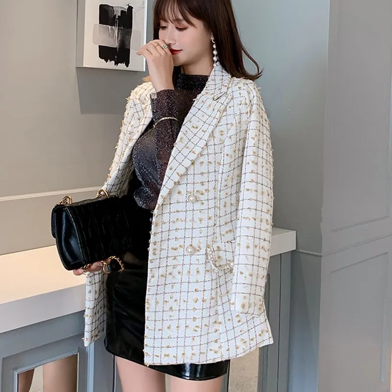 Осенне зимняя Золотая кисточка твидовая шерстяная куртка пальто женское