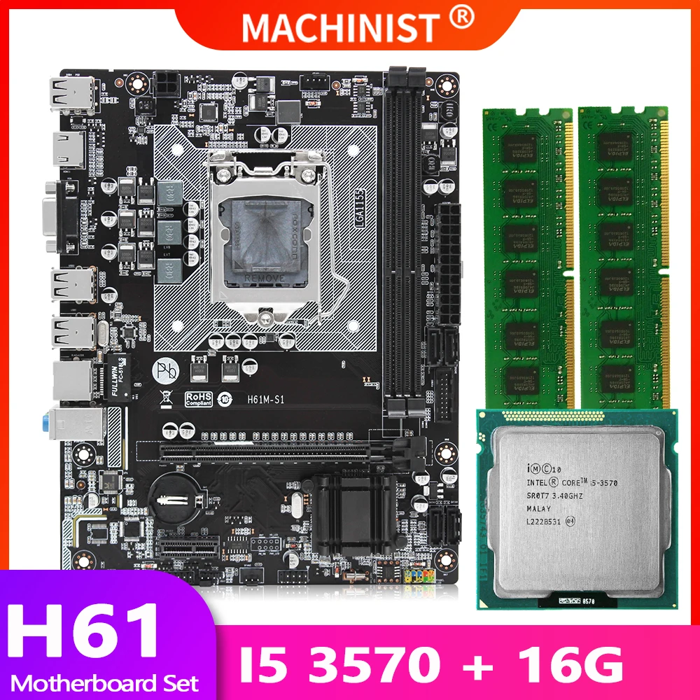 Billig H61 Motherboard LGA 1155 Set Kit Gamer Pc Mit Intel Core I5 3570 Prozessor DDR3 8GB(2*4GB) 1600mhz Desktop-speicher RAM H61M-S1