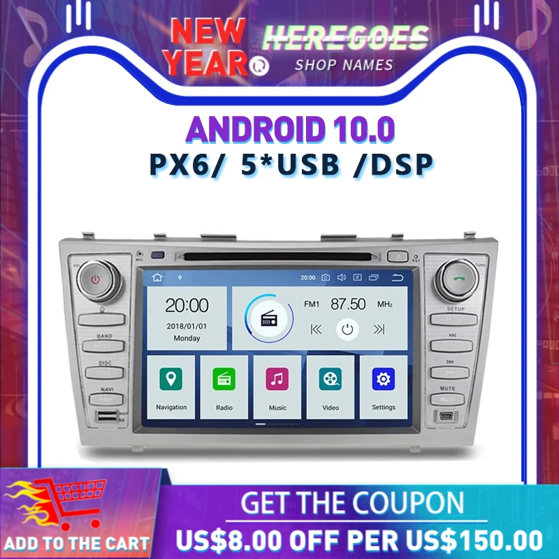 Автомобильный DVD-плеер PX6 DSP IPS Android 10 0 4 Гб + 64 Wifi GPS карта RDS радио Bluetooth 5 для Toyota Camry