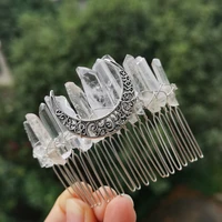 natural raw crystal quartz viking witch hair comb moon princess tiara hair pin wedding bridal clips woman jewelry gift accessory