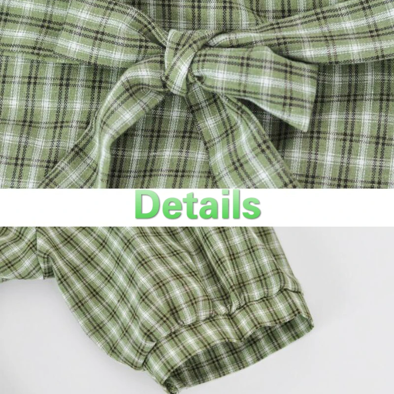 

Short Sleeve Dress Women Plaid Drawstring Slim V-neck Single Breasted Retro Elegant Womens Dresses Fashion Korean Style Sweet