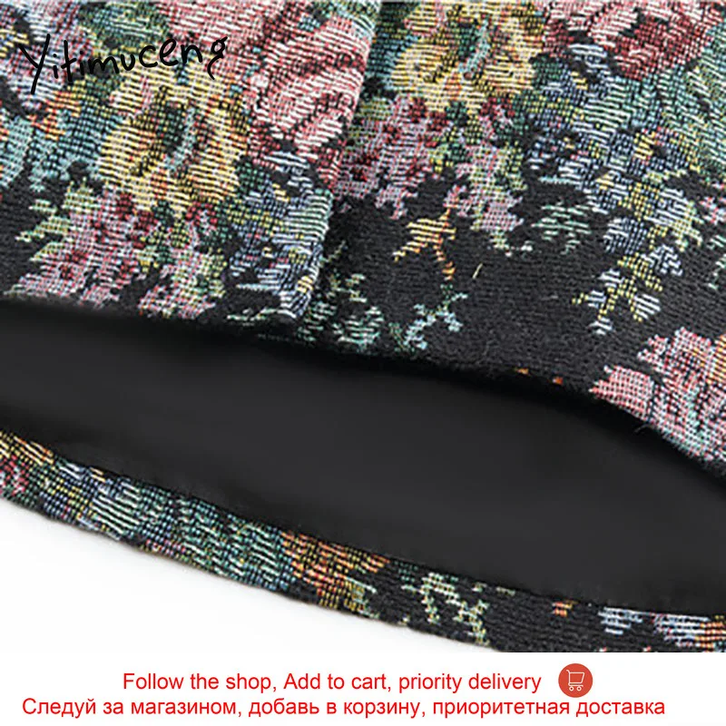 

Yitimuceng Print Mini Dresses Women Dress New Spring 2021 Appliques V-Neck High Waist Long Sleeve A-Line Pullover Office Lady