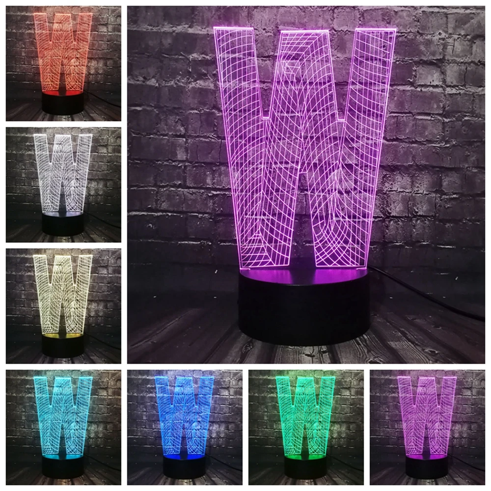 Модный 3D лампы освещения алфавитные буквы W многоцветный Ночная лампа LED RGB лампа USB сенсорный украшение для дома, ресторана, подарок для детей