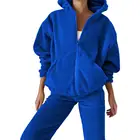 Женский костюм с толстовкой и брюками, однотонный зимний Свободный свитшот с флисовой подкладкой и капюшоном, спортивные брюки с высокой талией, 1 комплект