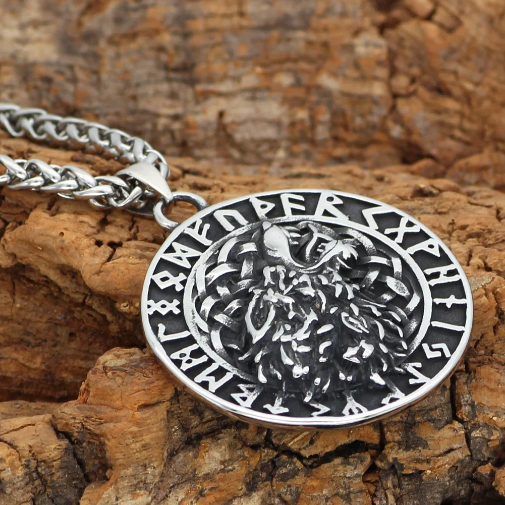 Мужское ожерелье из нержавеющей стали Viking Geri и Freki Wolf Rune Helm Of Awe с подарочной