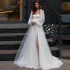 Свадебное платье с иллюзией, богемные тюлевые свадебные платья, сексуальное Возлюбленное, съемные рукава, ТРАПЕЦИЕВИДНОЕ ПЛАТЬЕ с разрезом, свадебное платье