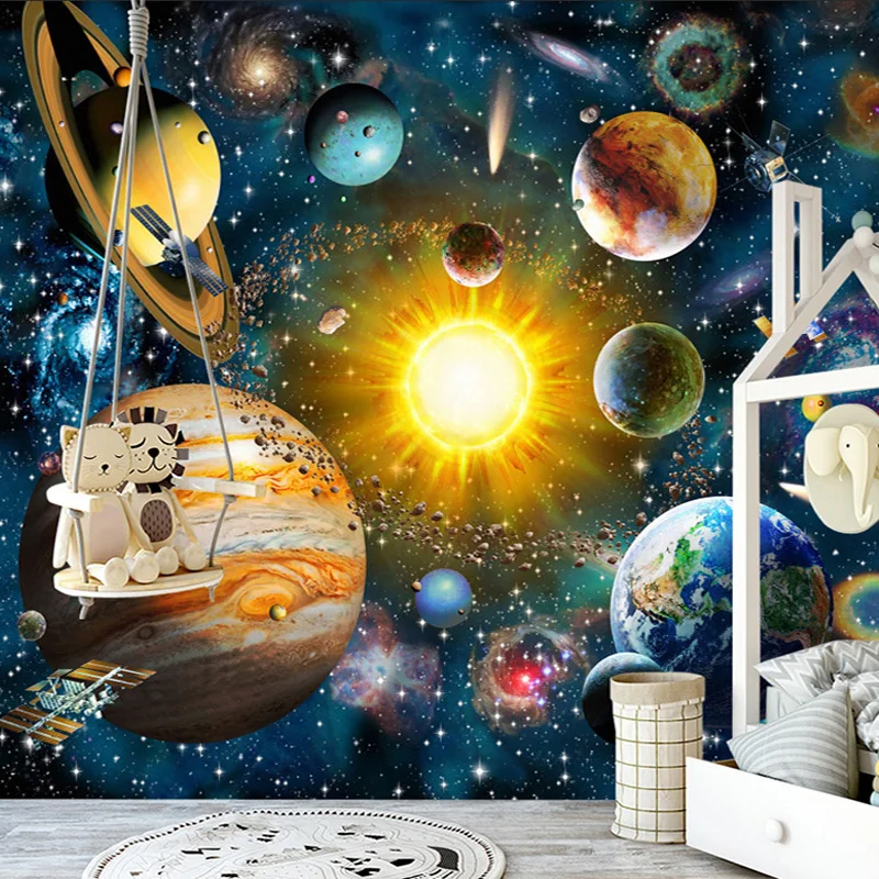 Фотообои 3D стерео Вселенная планеты фотообои дети спальня фон настенная