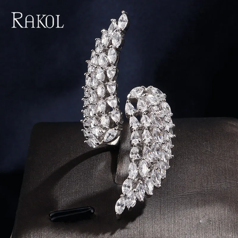 RAKOL Новое модное прозрачное кольцо с циркониевым камнем микро закрепкой крылья