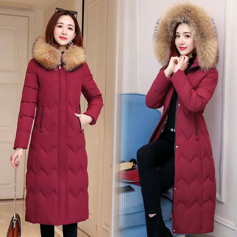 QIHUANG зимняя женская пуховая куртка с капюшоном и меховым воротником утепленная