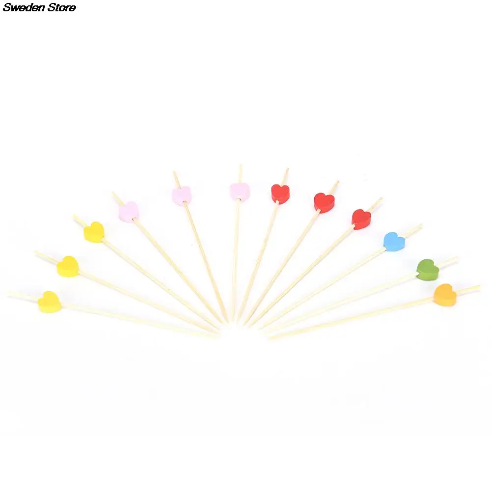100pcs Heart Bamboo Food Picks Buffet Cupcake Fruit Fork Party Cake Dessert Salad Vegetable Sticks Cocktail Toothpick Skewer | Дом и сад