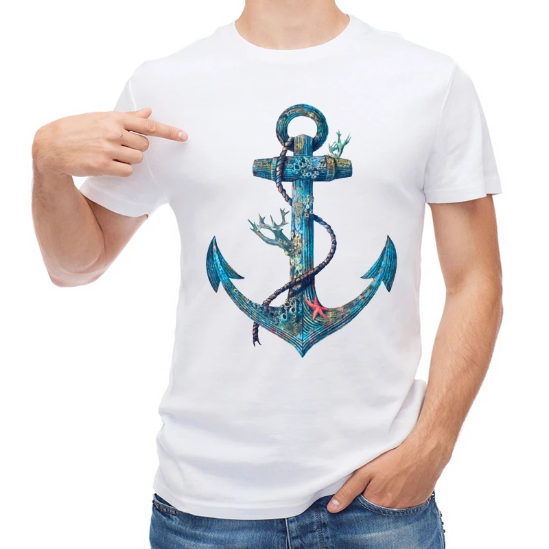 

TEEHUB New Summer T Shirt Fashion Vintage Anchor Printed Men T-shirt Short Sleeve O-Neck Tops Cool Tees