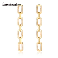 shineland trendy long statement geometric dangle drop earrings for women copper zircon oorbellen brincos elegant party jewelry
