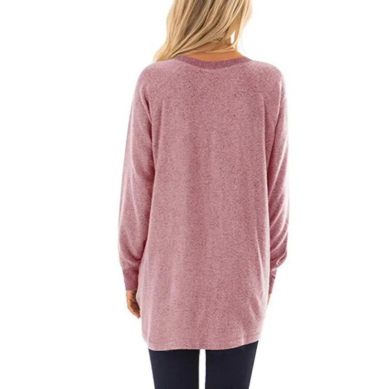 

Plus Size T Shirts Women Round Neck Long Sleeve T-shirt Spring Autunm Clothing T Shirts Womens Casual Pink Clothes Black Tops