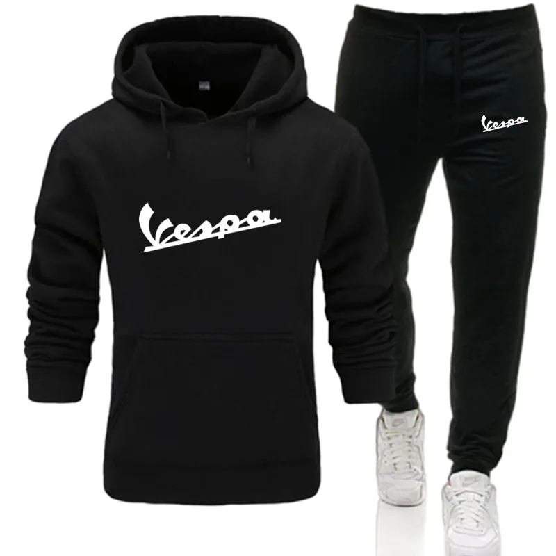 

Vespa, модные мужские толстовки с капюшоном + брюки осень-зима мужской свитер с капюшоном из плотного флиса толстовки с капюшоном, штаны, компл...