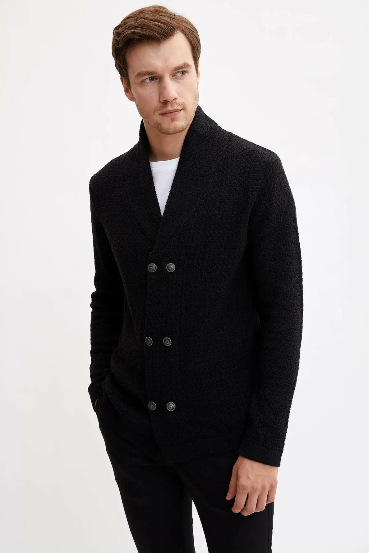 DeFacto мужской осенний черный вязаный кардиган пальто повседневный Свободный