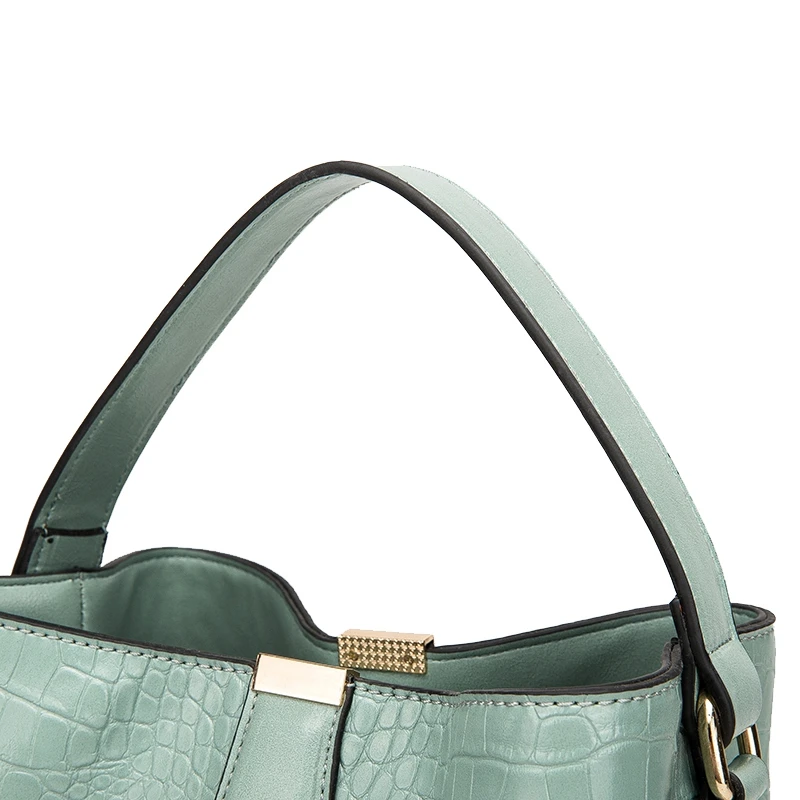 

AUAU-Fashion Bucket Tote Bag Ladies Crocodile Pattern Handbag Casual Shoulder Messenger Bag Ladies PU Wallet