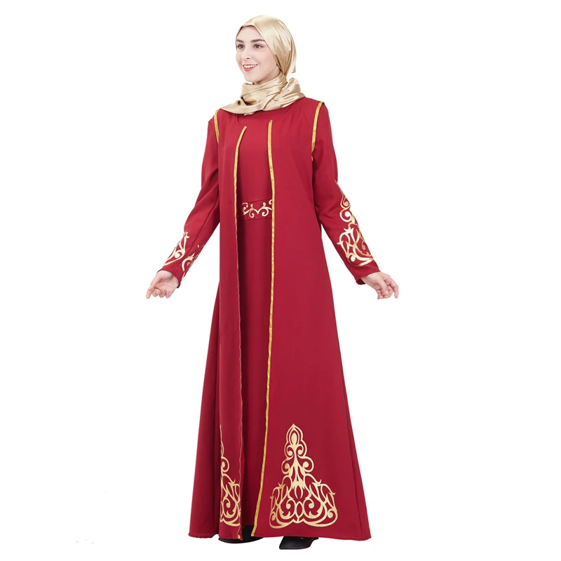 Дубаи Стильные комплекты abaya мусульманские женские пальто и платье из двух частей Золотой аппликации вечерний халат леди классический Caftan наборы