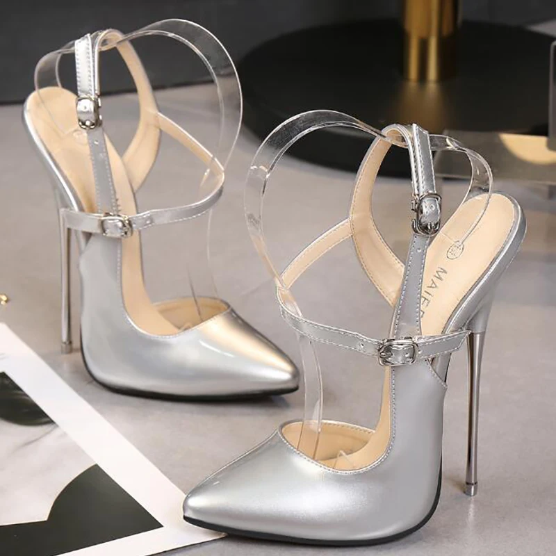 Туфли на очень высоком каблуке 16 см из тонкой стали привлекательные красные