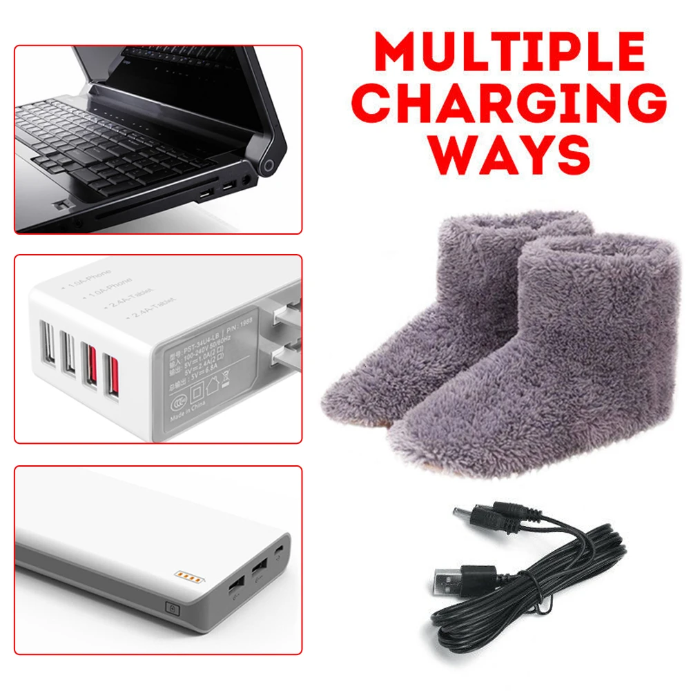 1 пара теплых толстых шлепанцев с USB подогревом теплая обувь для ног зимняя