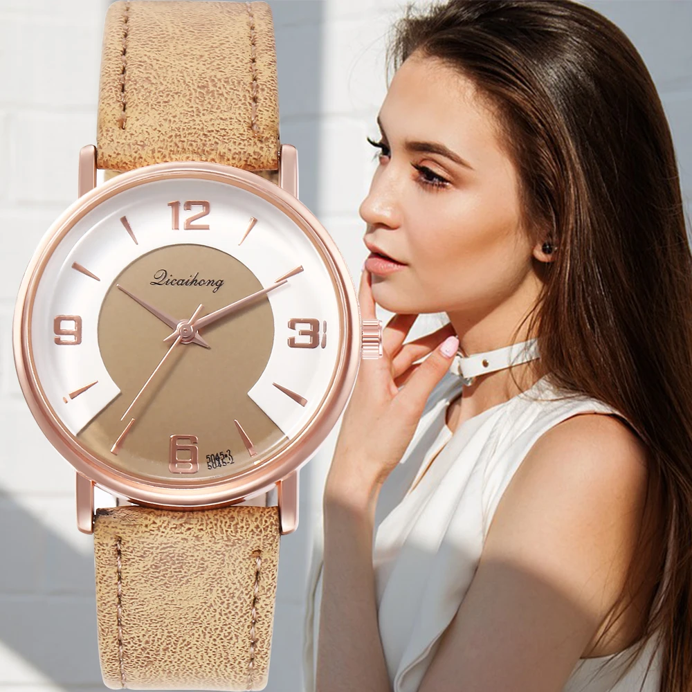 Часы наручные женские с кожаным ремешком простые модные брендовые