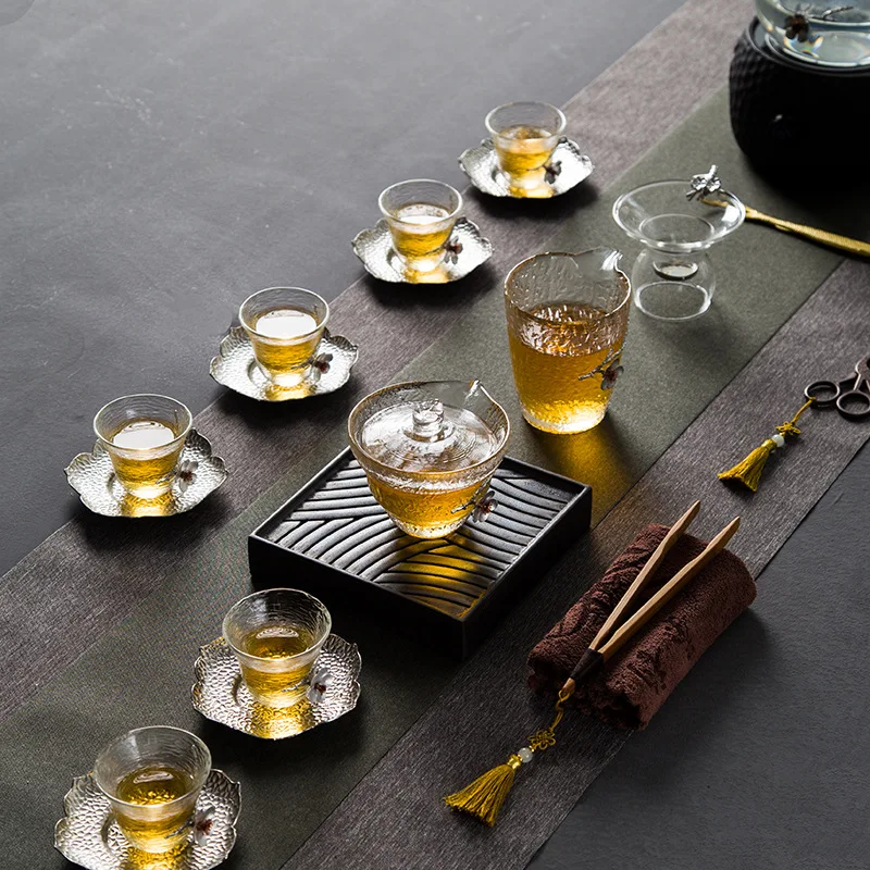 

Hammer Pattern Glass Tea Cup Japanese-style Transparent Tin Plum Thicken Single Flower Whiskey Glass Kung Fu Tea Set Decoration