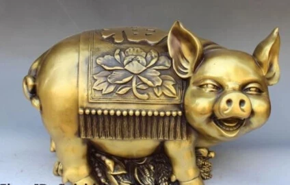 Китайская Бронзовая статуэтка RHS0220 резьба по мотивам зодиака подарок свиньи для