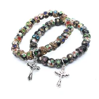 fashion 2 style bracelet with flash diamond jewelry handmade cloisonne cross pendant bracelet with elastic stringstring jewelry