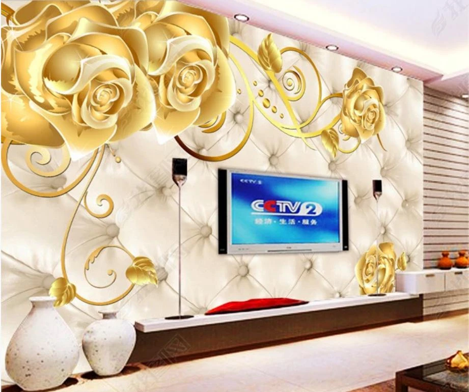 Обои с золотыми цветами мягкий пакет 3D фоновая стена 3d фрески обои для гостиной |