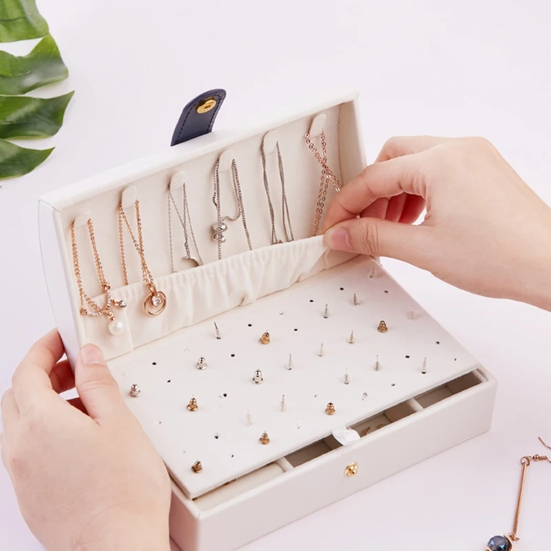 

Travel Portable Jewelry Box Faux Leather Waterproof Cabinet Arched 2 Layers Earring Studs Ring Necklace Organizer Case B03E