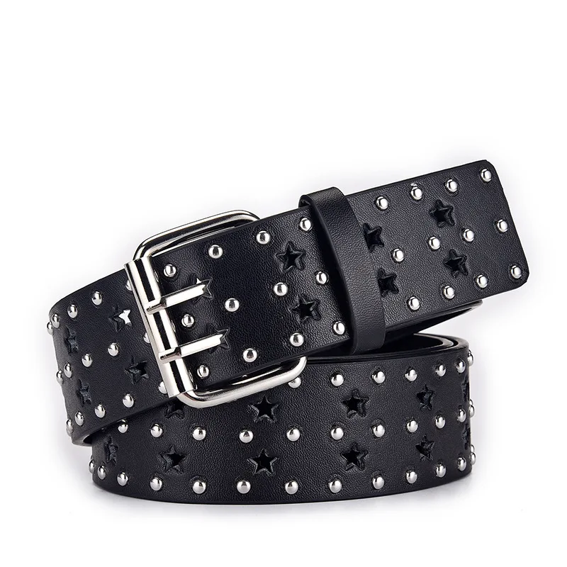 

Wide Waistbands Women Elastic Waist Belt SupSindy Belts All-match Rivet Belt European American Hollow Five-pointed Star Belt