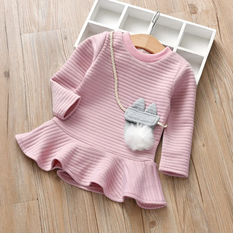 Girls' Clothing Dress 2019 New Girls Dresses Striped Cute Plush Pocket Backpack Princess Kids 2-6Y | Детская одежда и обувь