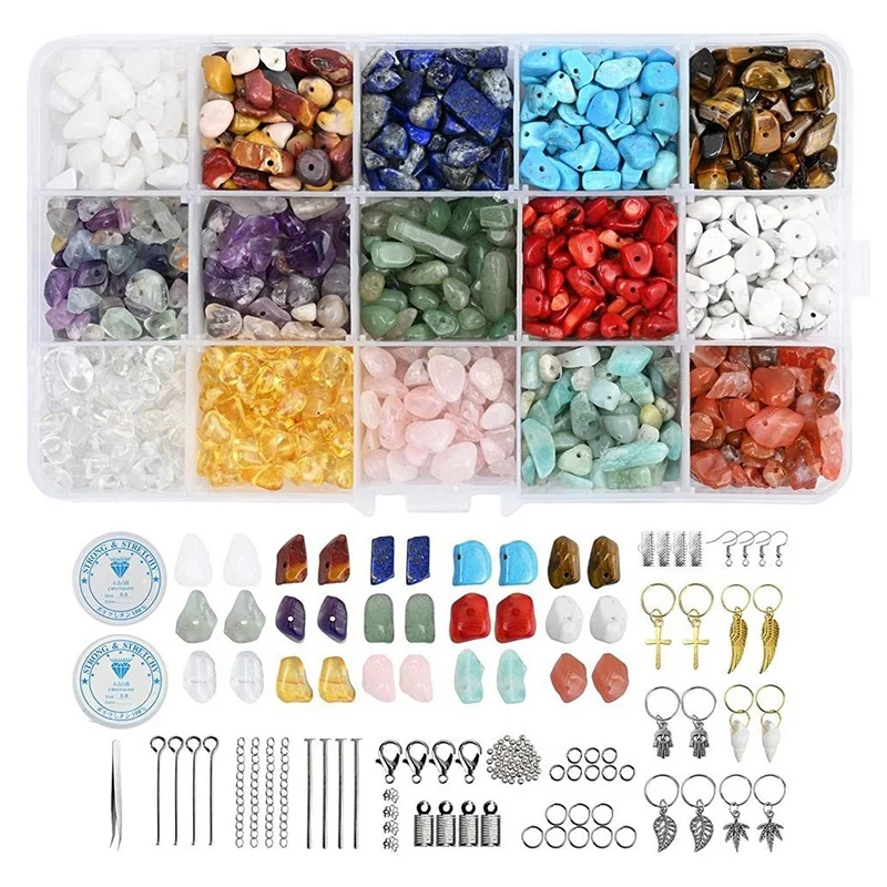 

Gemstone Beads Accessories Set Crushed Irregular Chips Beads Natural Stone Crystal Loose DIY Beads for Jewelry Making