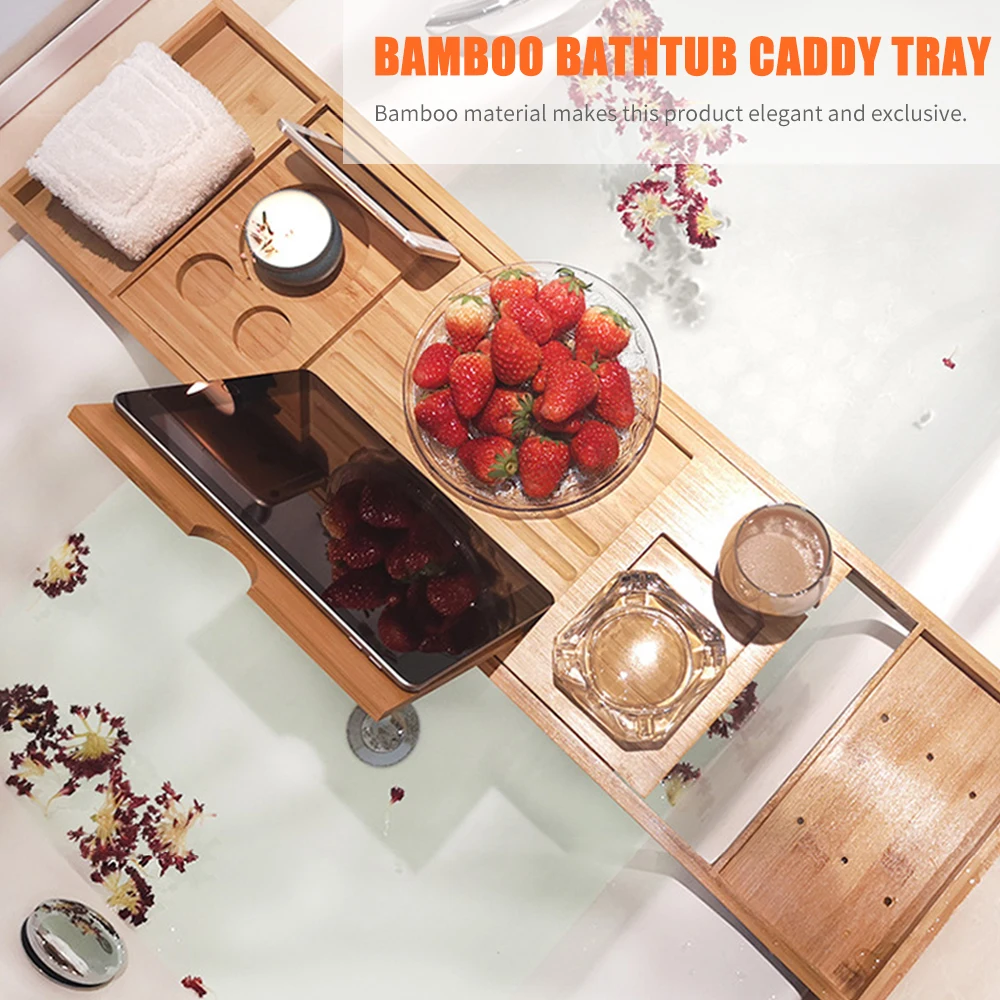 Выдвижная сторона Ванна Caddy лоток бамбуковый спа ванна Caddy Органайзер Ванна Нескользящая Ванна Полка