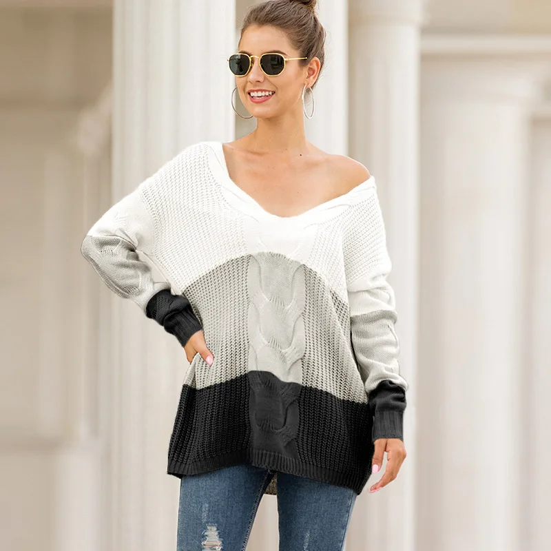 2019 в европейском и американском стиле на осень-зиму дамы свитер с v-образным