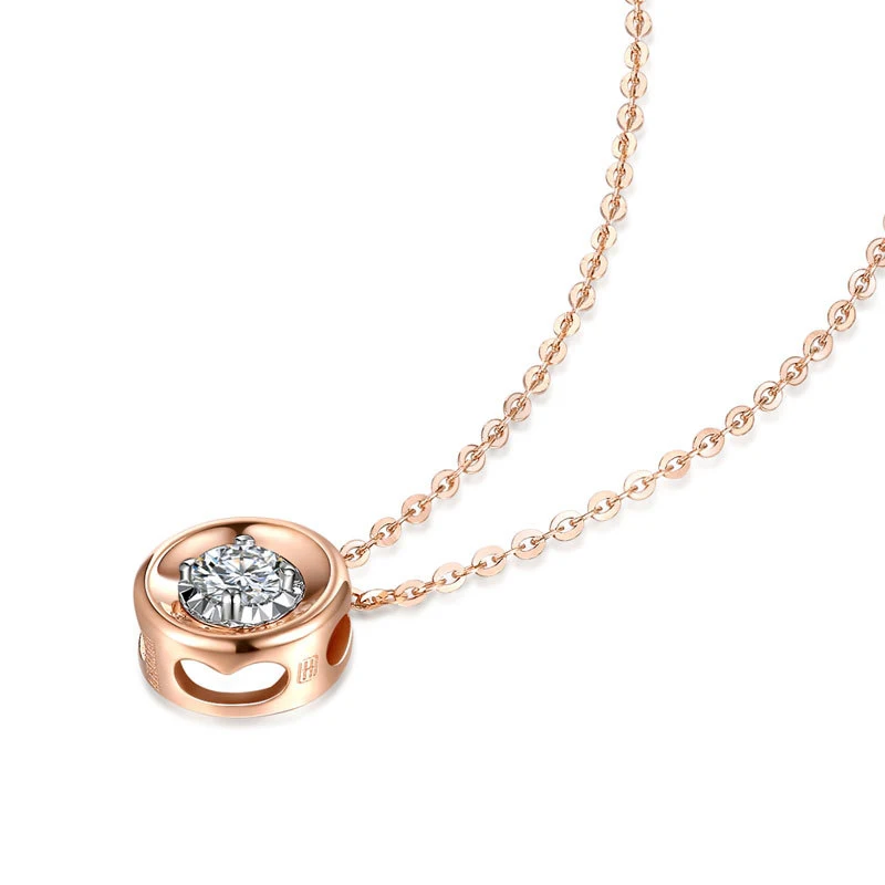 Классические со стразами, 18 K, настоящее золото, AU750, роза, фигурная подвеска, комплект колье с подвеской для женщин, подарок для девочек, вечерние ювелирные изделия высокого качества