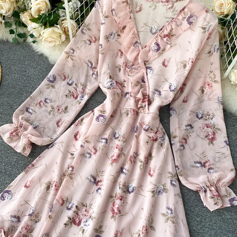 Женское платье с цветочным принтом SINGRAIN трапециевидной формы v-образным вырезом