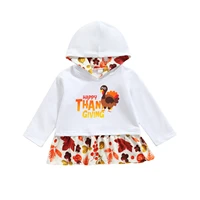 emmababy thanksgiving sweatshirts kids clothes girls turkey print hooded sweatshirt loose fit long sleeve pullover with ruffles
